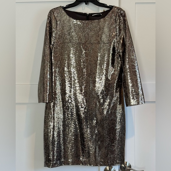 Tahari | Dresses | Tahari Gold Sequin Shift Dress | Poshmark